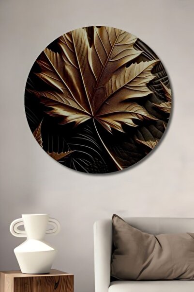 Teona Ahşap Στρογγυλό Ξύλινο Διακοσμητικό Τραπέζι με Υφή Χρυσού Φύλλου Μοντέρ...