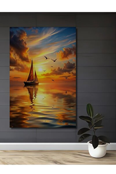 Teona Ahşap Ξύλινο Διακοσμητικό Τραπέζι με θέμα το Ηλιοβασίλεμα και το Ιστιοπ...