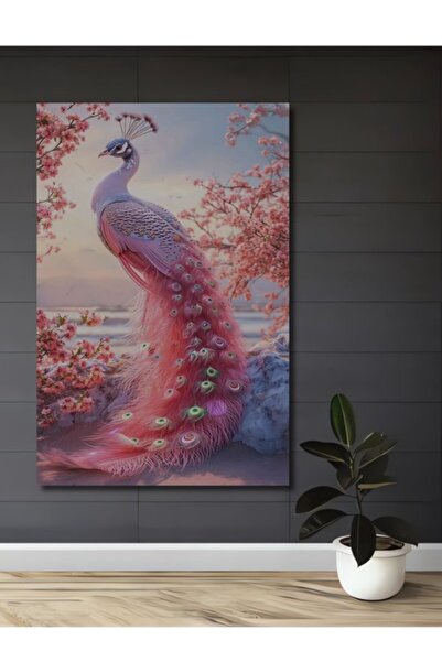 Teona Ahşap Ροζ Φτερωτό Ονειρικό Έργο Τέχνης Παγώνι, Ξύλινο Διακοσμητικό Πίνα...