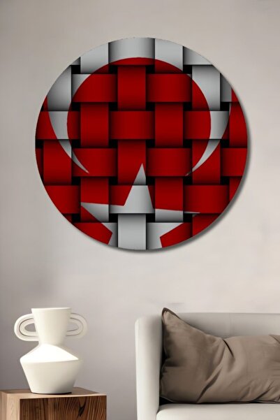 Teona Ahşap Στρογγυλή Τουρκική Σημαία με Υφαντή Όψη Μοντέρνας Τέχνης, Ξύλινο ...