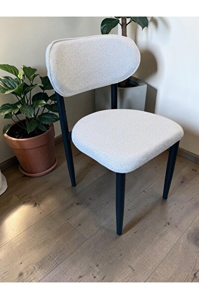 MSY HOME 4 Adet Beyaz Jerry Kumaş Trendy Modern Sandalye Takımı Siyah İskelet