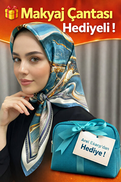 Picasso İpek Görünümlü Petrol Mavisi Kristal Eşarp - Gezegen Serisi – Twill Ş...