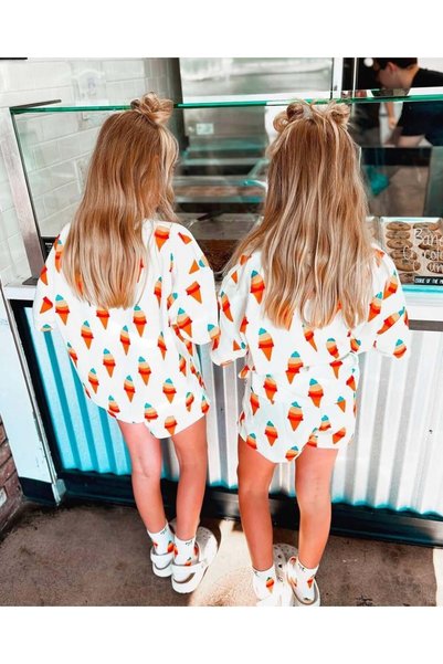 Mother Choise Girl's Ice Cream Patterned Cotton Shorts and T-Shirt Set