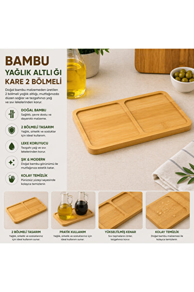 House Bird 23x12 Bambu Yağlık Altlığı Kare 2 Bölmeli – Doğal Ahşap Şık ve Pra...