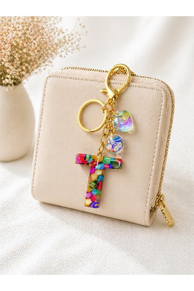 Agatella Tasarım Mixed Color Letter t Keychain – Stylish Resin Bag and Wallet Accessory