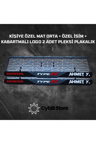 CybillStore KİŞİYE ÖZEL ARAÇ LOGOLU KABARTMALI MAT ORTALI ULTRA PARLAK PLEKSİ PLAKALIK ÖZEL ÜRETİM 2 ADET