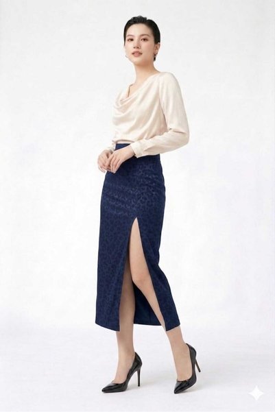 Butik Leopard Patterned Slit Skirt with Elastic Waist in Lycra High Waist Midi Length Skirt