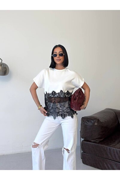 MODA141 تي شيرت نسائي من الدانتيل