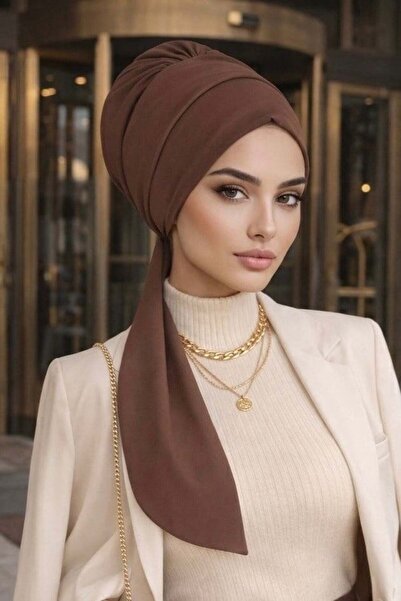 Aişe tesettür Ανοιχτό καφέ καπέλο χιτζάμπ με κρεπ ύφασμα