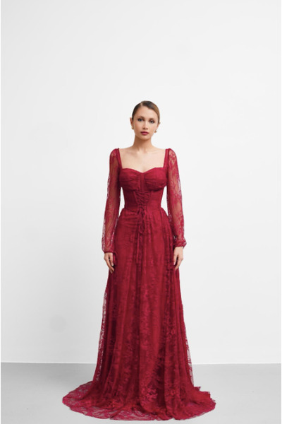 Gülcan Luxury Dantelli uzun abiye