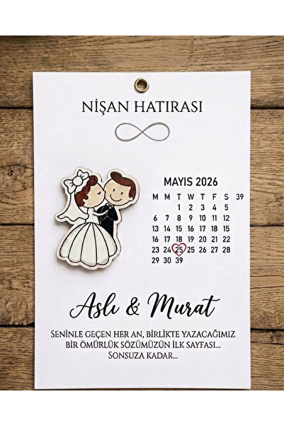 Bubu Atilaer 10 Adet Ahşap Figürlü Takvim Magnet - Nişan, Söz, Nikah Hediyeliği - Kişiye Özel Hatıra