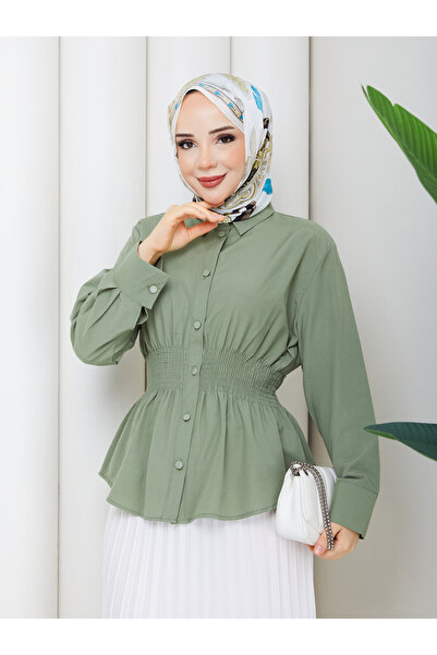 MİHRİZAR Γυναικείο πουκάμισο τουνίκ από τερικότον με λεπτομέρεια στη μέση και...