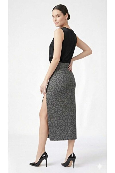 Butik Φούστα με λεοπάρ σχέδιο, με σκίσιμο, ελαστική μέση, από λύκρα, ψηλόμεση...