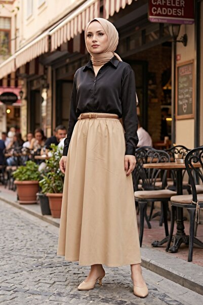 adamila Kadın Beli Lastikli Kemerli Kloş Mevlana Poplin Terikoton Trend Şık e...