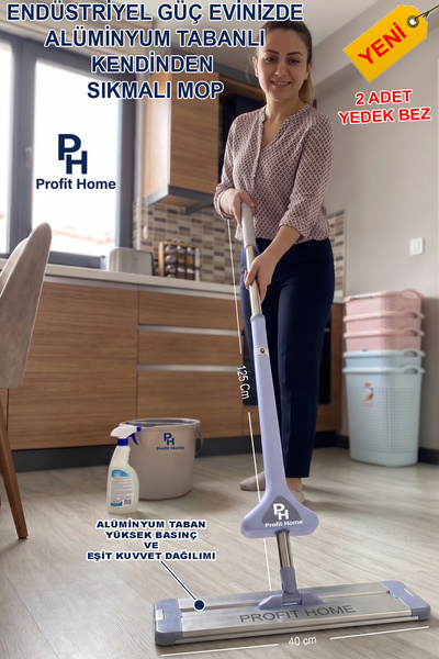 Profit Home Alüminyum Tabanlı Kendinden Sıkmalı Mop Seti - YEDEK BEZ HEDİYE -...