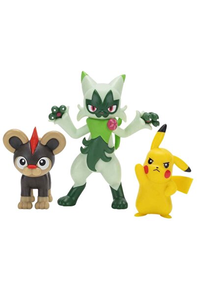Pokemon Battle 3'lü Figür Seti Pikachu Floragato Litleo