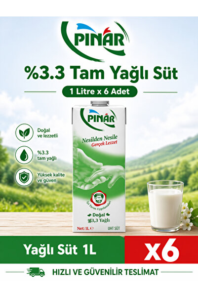 Pınar 1lt Tam Yağlı Süt x 6 adet