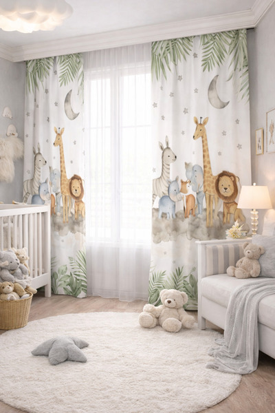 BEYDEX 140x260 Ölçüsünde 2 Adet Bebek Odası Çocuk Odası Baskılı Fon Perde