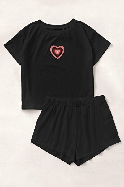 Silona Homewear Blacked Love Heart Bambuu Shorts Set