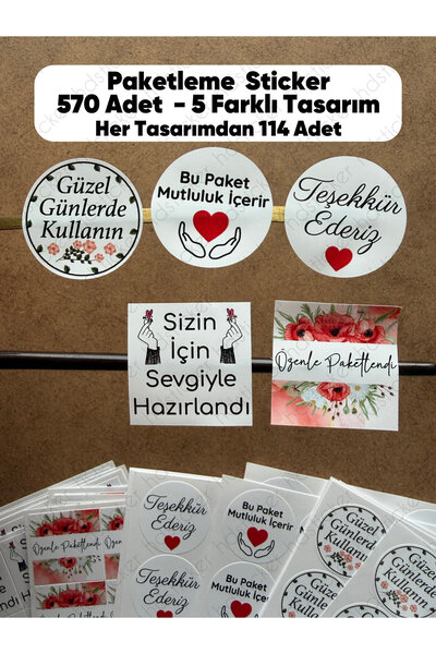 hdsticker 570 Adet Teşekkür Paketleme Hediye Kargo Sticker Seti Etiket Çıkart...