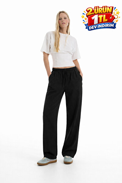 DAMGA JEANS Γυναικεία casual καλοκαιρινά παντελόνια από λινό σε χαλαρή γραμμή...