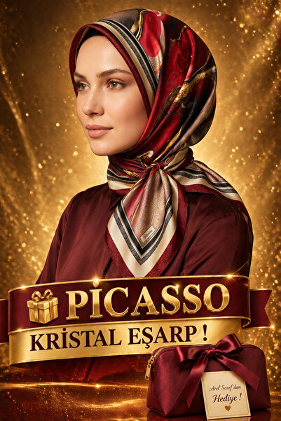 Picasso وشاح حريري بلون أحمر كريستالي - سلسلة كوكب - تصميم أنيق من التويل 90x90