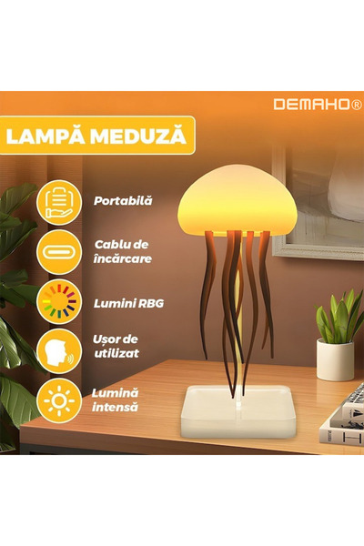 DEMAHO Lampă LED Meduza DEMAHO® smart, RGB, control vocal, USB, 2 moduri montare, alb