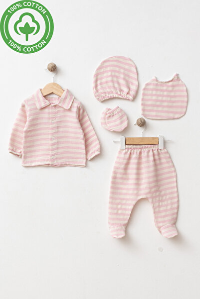 tinibud Gots Certified Fabric 100% Cotton Muslin Pink 5-Piece Baby Girl Hospi...