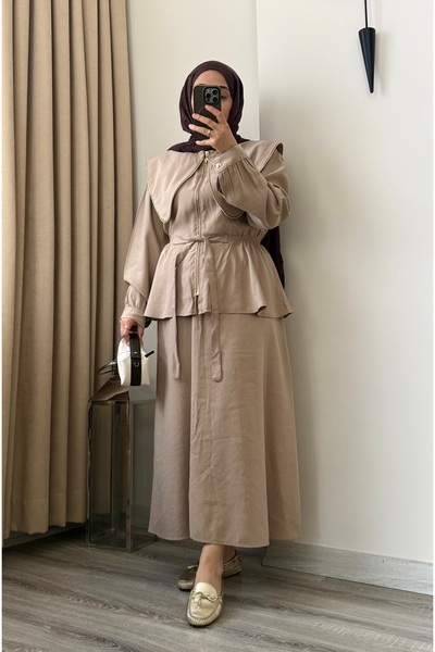 MERİÇ BOUTİQUE Lora Tensel Fabric Gold Detailed Skirt Suit