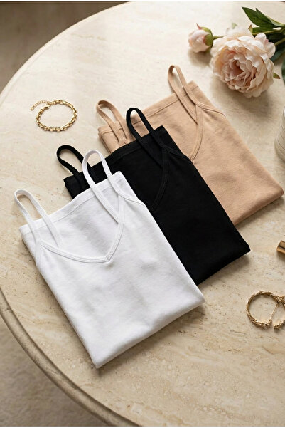 fevien Set of 3 Women's Cotton Modal Blend V-Neck Thin Strap Basic Undershirt...