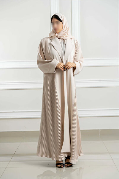 Hasnaa Abaya عباية بيج كلوش مع تدخيلات كسرات من الأمام