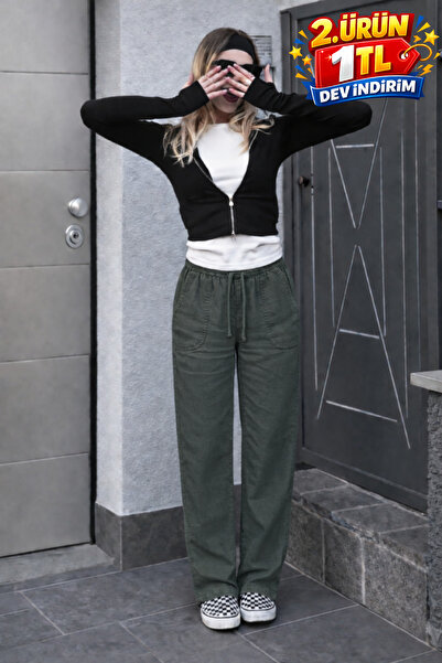 DAMGA JEANS Γυναικείο καλοκαιρινό κανονικό παντελόνι με φαρδιά μπατζάκια σε χ...