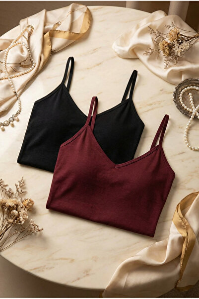 fevien Set of 2 Women's Cotton Modal Blend V-Neck Thin Strap Basic Undershirt...