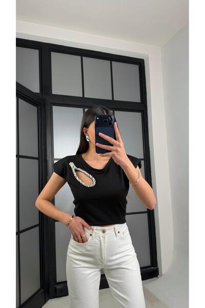 GAUS CO Black Padded Blouse with Stone Detail Gaus-01282