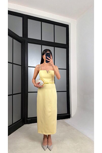 GAUS CO Yellow Gold Buckle Detailed Belted Adjustable Strap Dress Gaus-01403