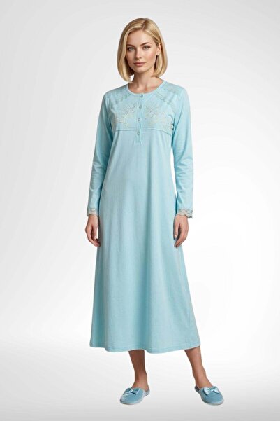 Mecit Pijama قميص نوم نسائي من Mecit 6373 باللون الفيروزي مصنوع من القطن بنسب...