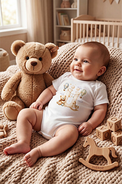 Overoz U Harfi Baskılı Bebek Body İsimli Bebek Zıbın Harfli Hediyelik Bebek Body