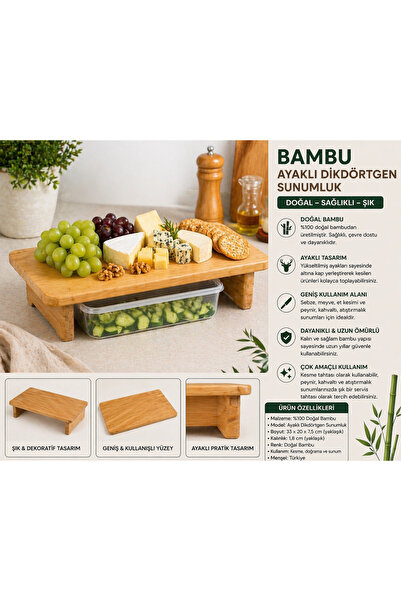 House Bird Bambu Ayaklı Dikdörtgen Sunumluk – Yükseltilmiş Servis Standı, Çok...