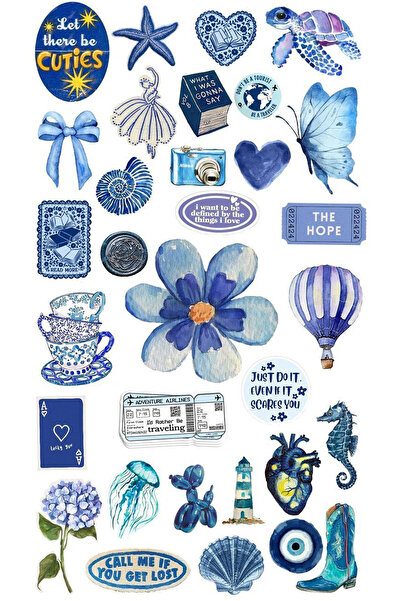 ZERRA TASARIM Blue Collection Retro Sticker, Serisinden Çıkartma, Ajanda, Gün...