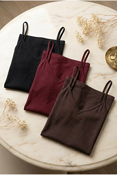 fevien Set of 3 Women's Cotton Modal Blend V-Neck Thin Strap Basic Undershirt...