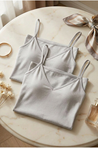 fevien Set of 2 Women's Cotton Modal Blend V-Neck Thin Strap Basic Undershirt...