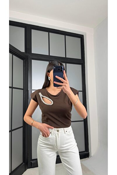 GAUS CO Coffee Padded Blouse with Stone Detail Gaus-01282