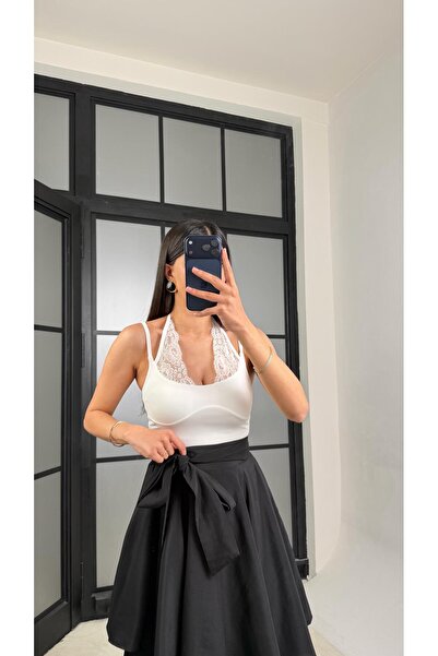 GAUS CO Ecru Lace Detailed Halter Neck Blouse Gaus-01418