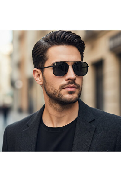 GLSVM UV400 | Siyah Camlı Metal Çerçeve Gözlük | Polarized Erkek Güneş Gözlüğü