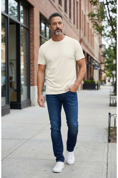 Geco Men'S/Unisex 100% Cotton Thick Textured Basic Regular Fit Crew Neck T-Shirt - Ecru T-Shirt