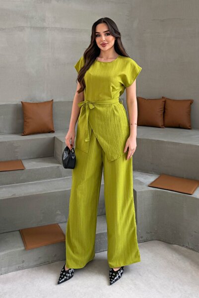 bacc Σετ καλοκαιρινού υφάσματος με ασύμμετρη κοπή και ζώνη σε χρώμα λαδί, με ...