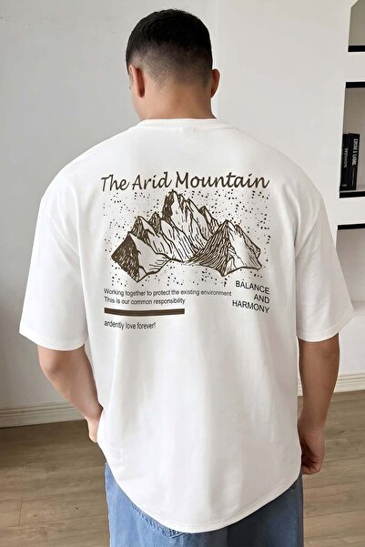 Erkek Arid Mountain Oversize Ekru Beyaz Salaş Tişört