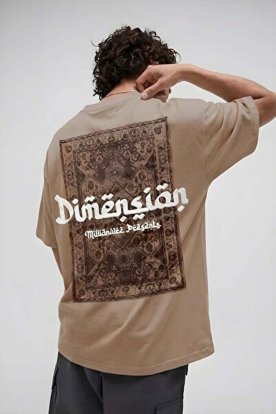 VACHT Men's Dimension Printed Camel Crew Neck Oversize Casual T-Shirt