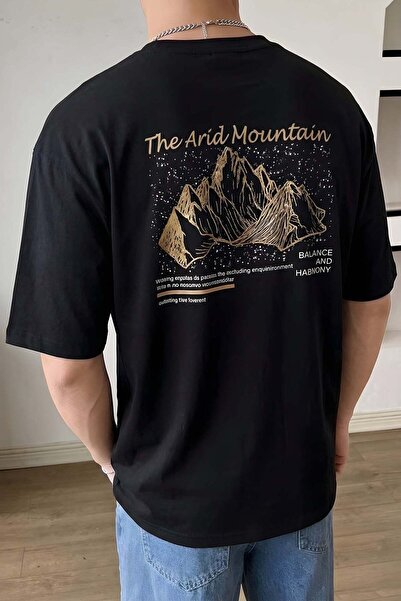 VACHT تي شيرت رجالي من Arid Mountain باللون الأسود بمقاس كبير وفضفاض