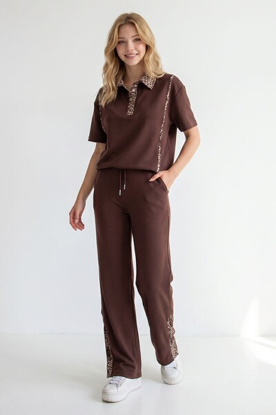 bacc Πολυτελές σετ από ύφασμα Modal με διακοσμητικά λεοπάρ σε απόχρωση Bitter...